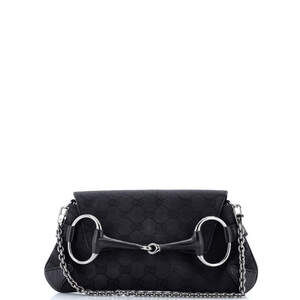 Gucci Medium Horsebit Chain Clutch GG Canvas with Leather